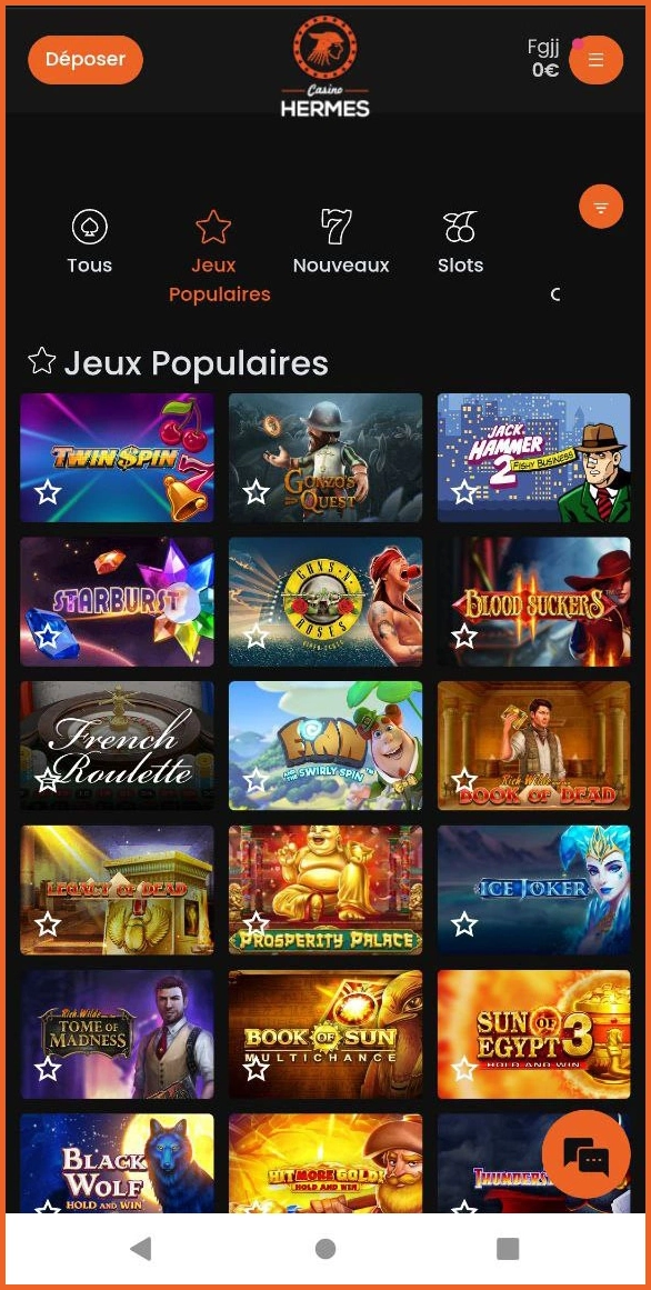 Jeux populaires et chauds Casino Hermes