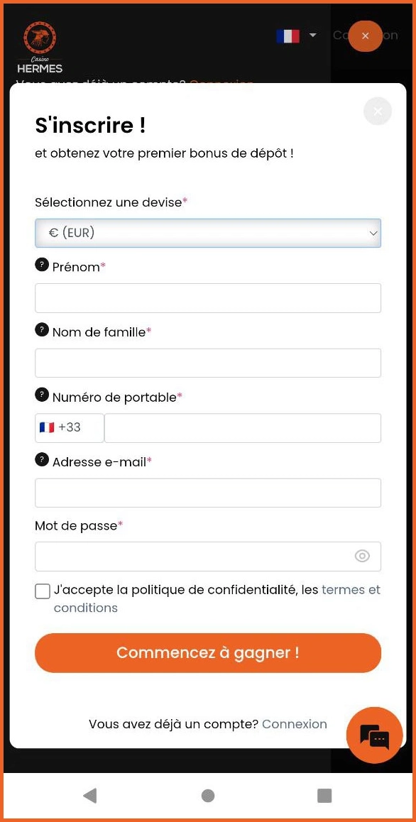 Inscription sur Casino Hermes – simple et rapide