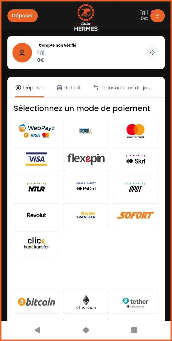 Aperçu des méthodes de dépôt disponibles sur Casino Hermes
